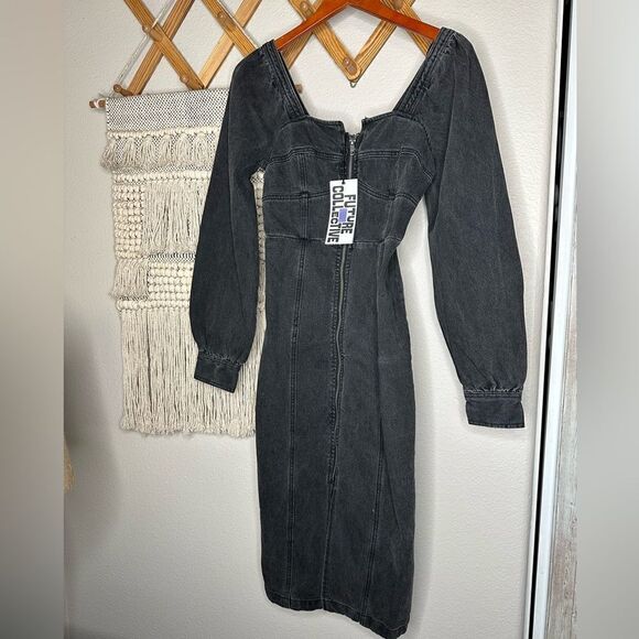 Future Collective Kahlana Barfield Black Denim Dress Size 4 - Picture 6 of 6
